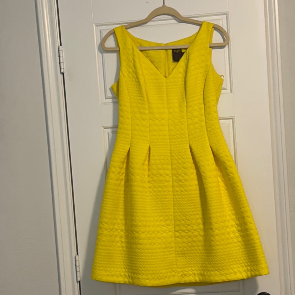 Taylor Yellow Ribbed Pleated Mini Dress